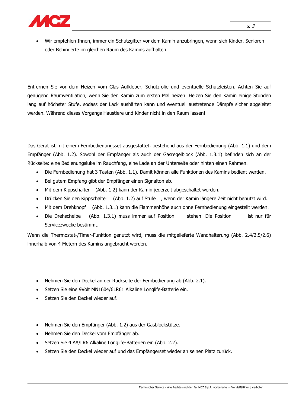 Erste ingebrauchnahme des kamins, Fernbedienung allgemeines | MCZ Forma GAS 115 User Manual | Page 14 / 44