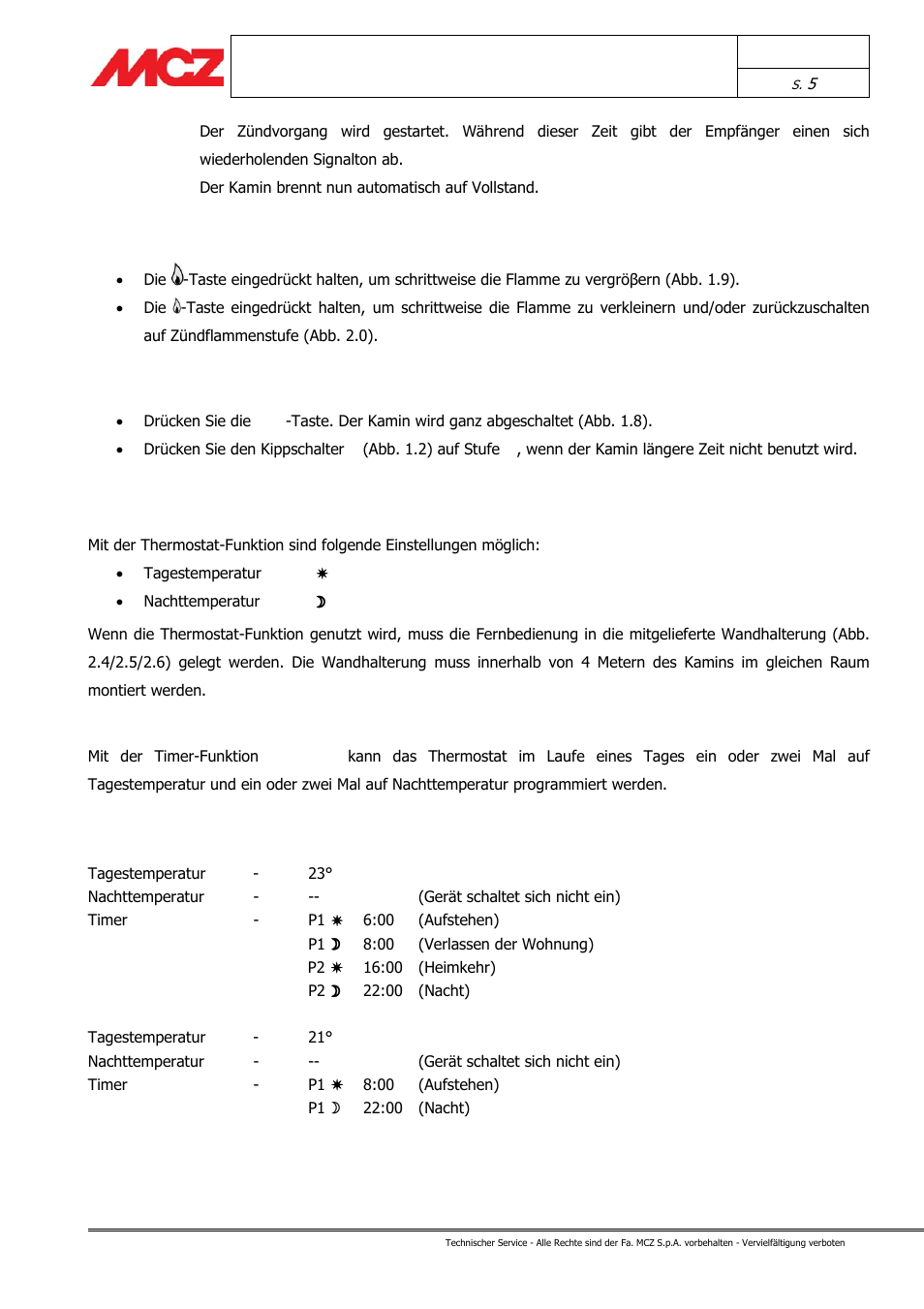 Thermostat- und timer-funktion | MCZ Forma GAS 115 User Manual | Page 16 / 44
