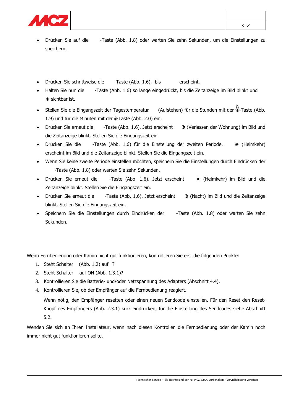 Kontrollpunkte bei störungen, 3 timer einstellen | MCZ Forma GAS 115 User Manual | Page 18 / 44