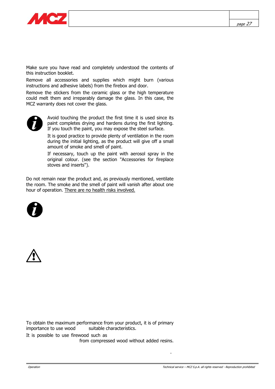 Operation | MCZ Boxsystem 75 FR User Manual | Page 27 / 37