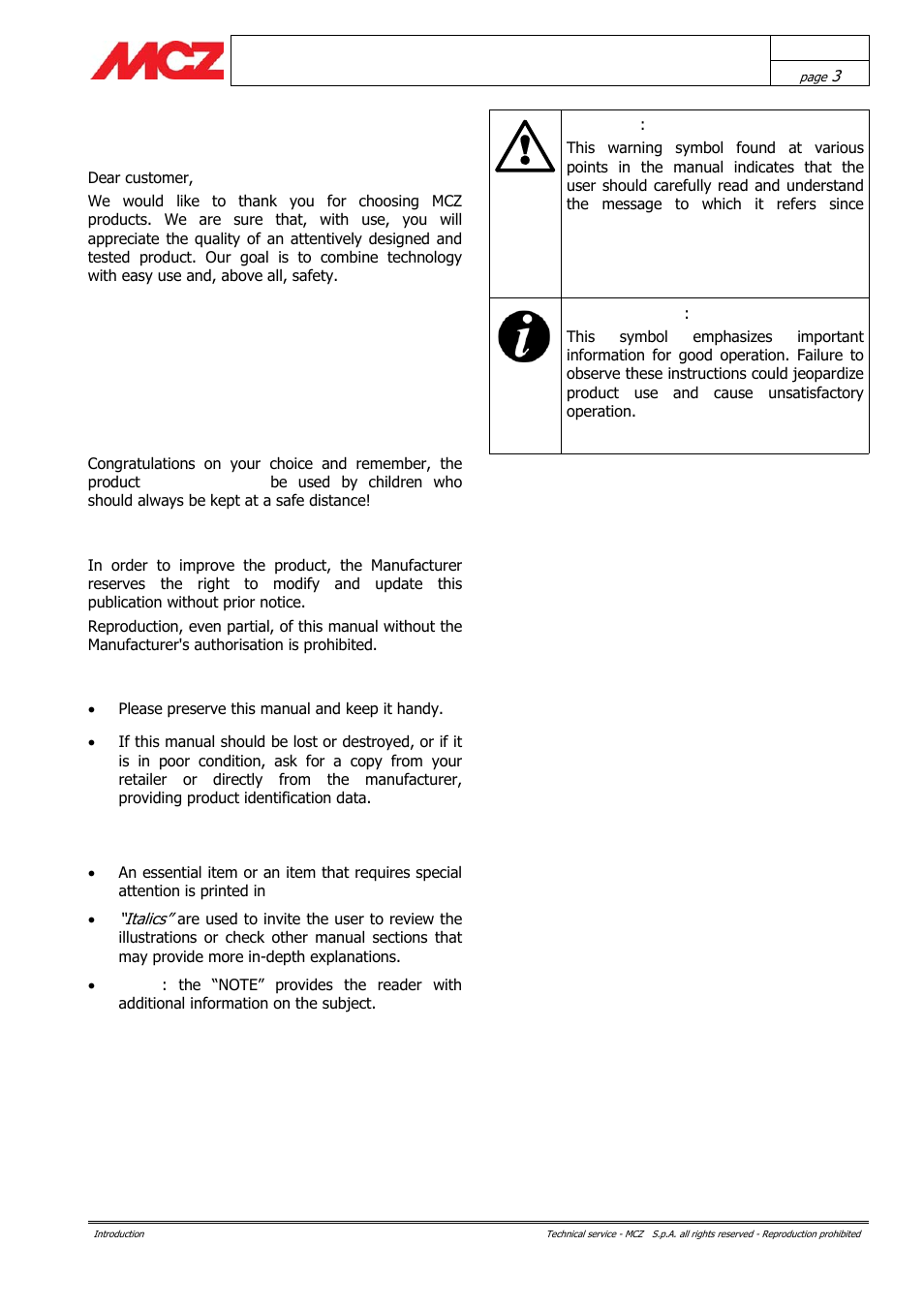 Introduction | MCZ Boxsystem 75 FR User Manual | Page 3 / 37