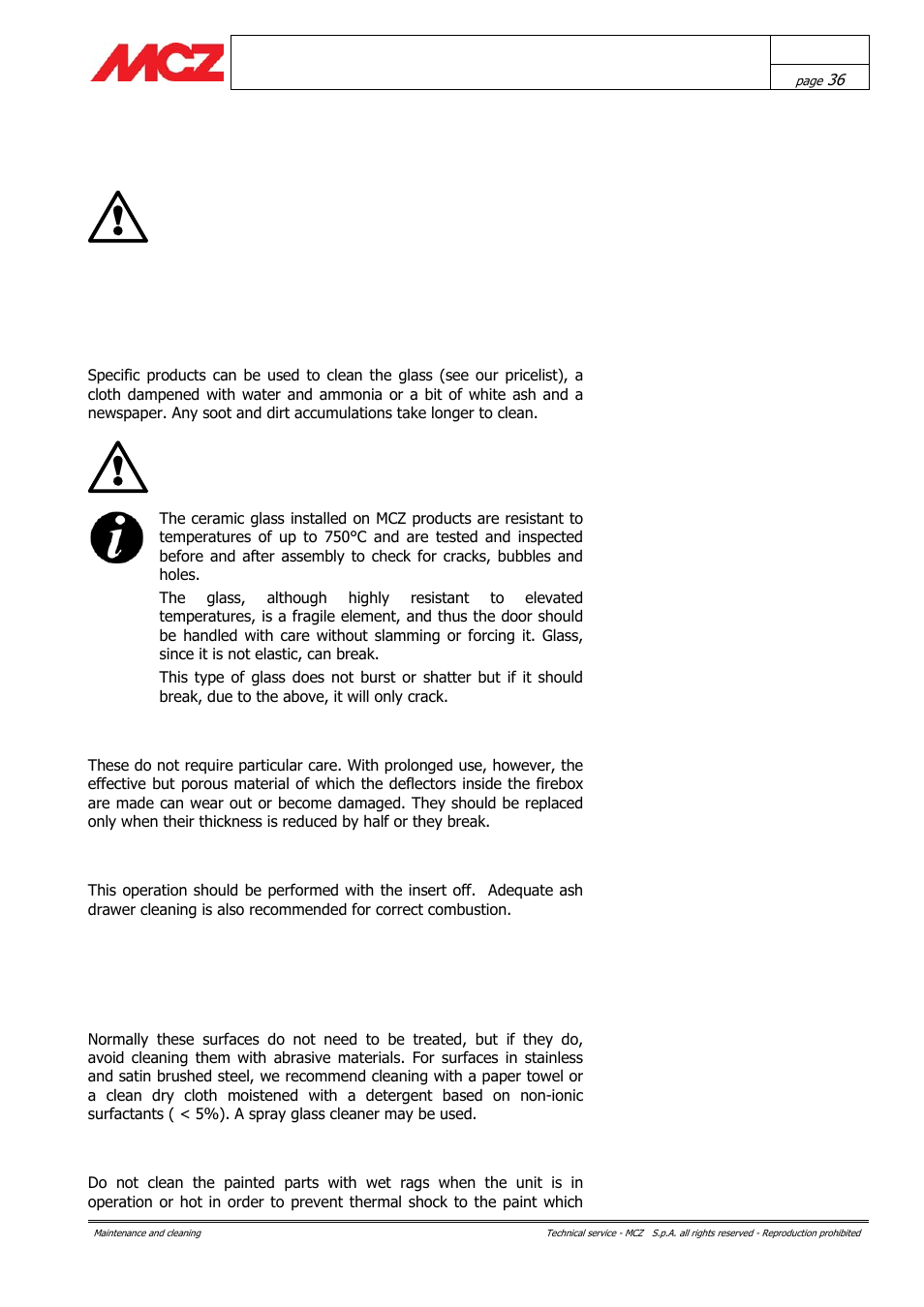 Maintenance and cleaning | MCZ Boxsystem 75 FR User Manual | Page 36 / 37