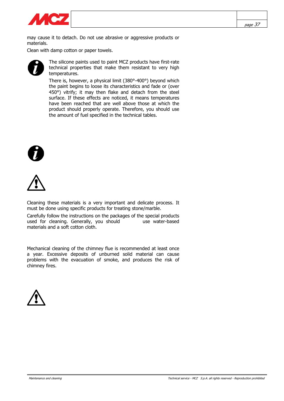 Cleaning the chimney flue, Cleaning by specialised personnel | MCZ Boxsystem 75 FR User Manual | Page 37 / 37