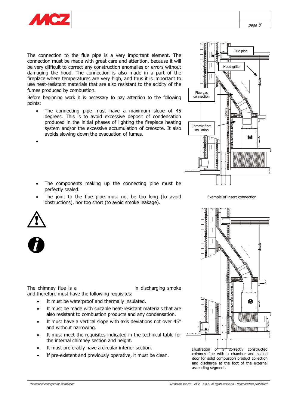 Connection to the flue pipe, Chimney flue | MCZ Boxsystem 75 FR User Manual | Page 8 / 37