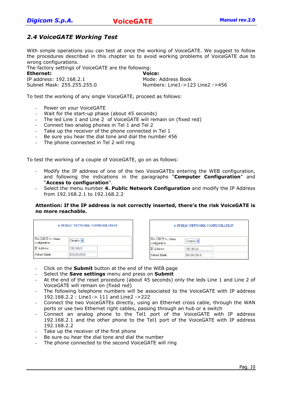 4 voicegate working test, Voicegate | Digicom 8D5499 User Manual | Page 10 / 29