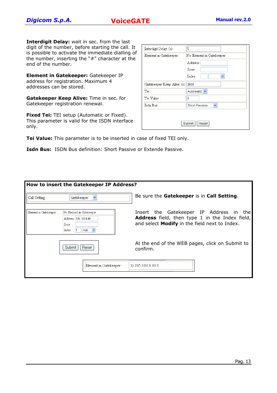 Voicegate | Digicom 8D5499 User Manual | Page 13 / 29