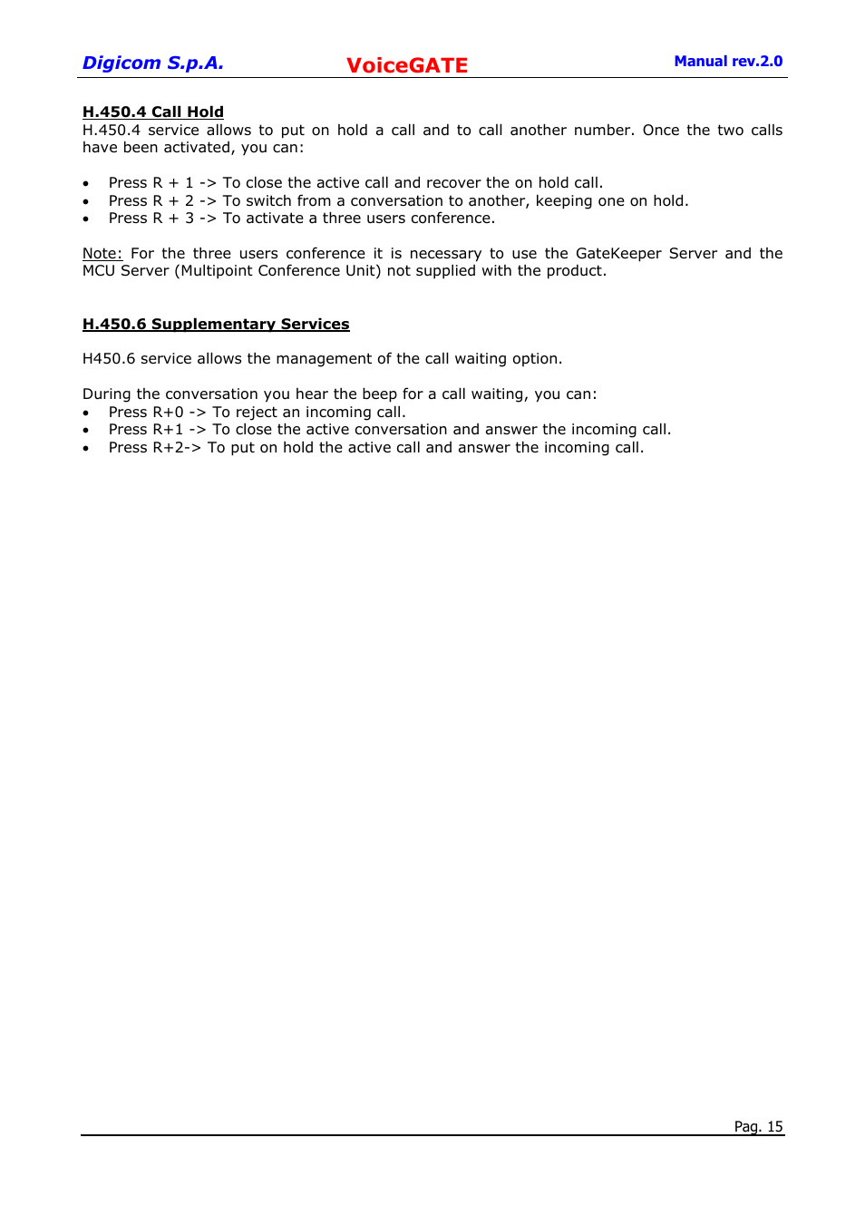 Voicegate | Digicom 8D5499 User Manual | Page 15 / 29
