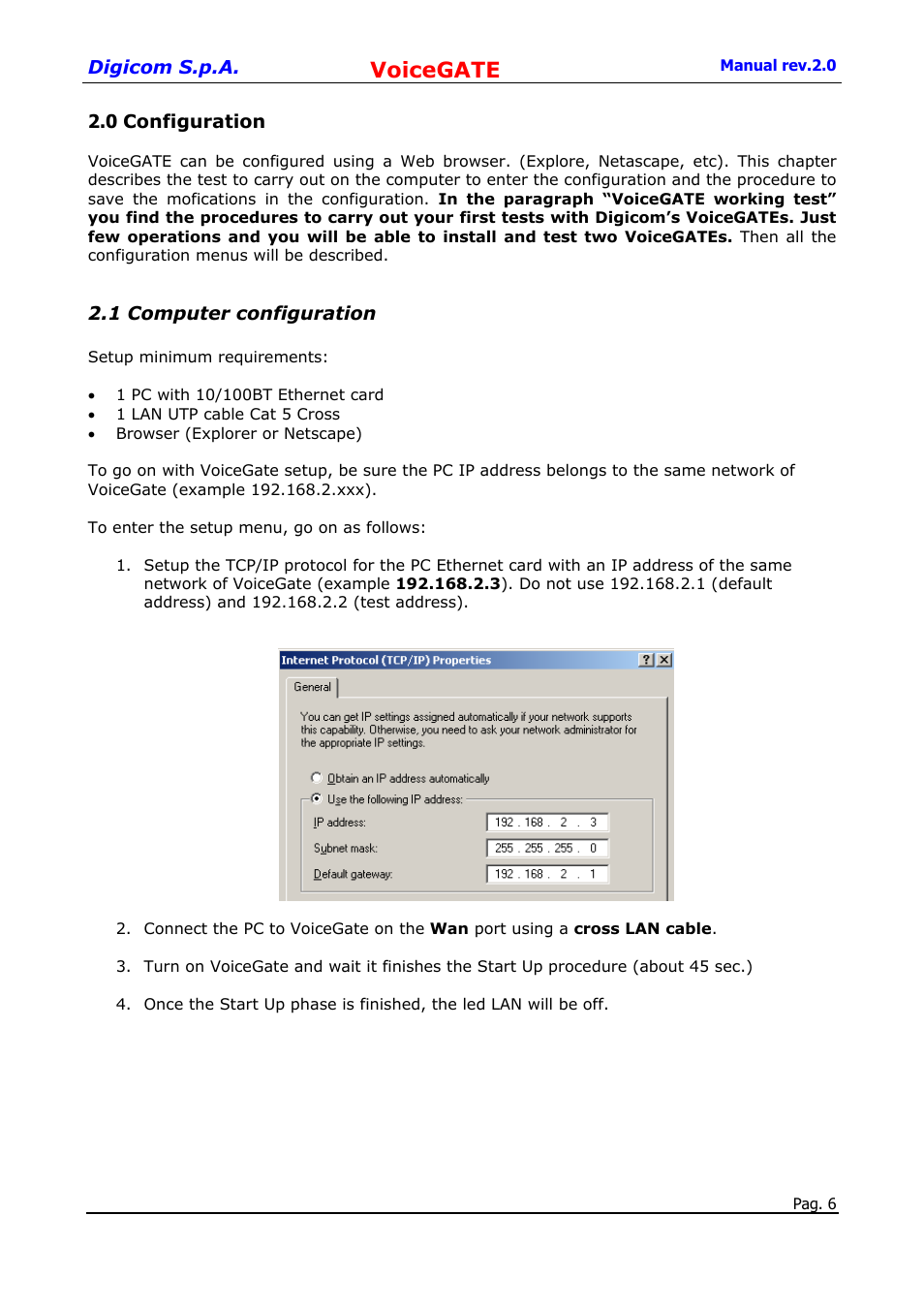 Configuration, 1 computer configuration, Voicegate | Digicom 8D5499 User Manual | Page 6 / 29