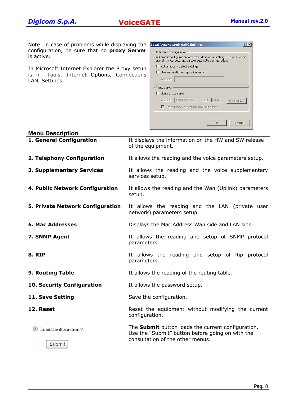 Voicegate | Digicom 8D5499 User Manual | Page 8 / 29