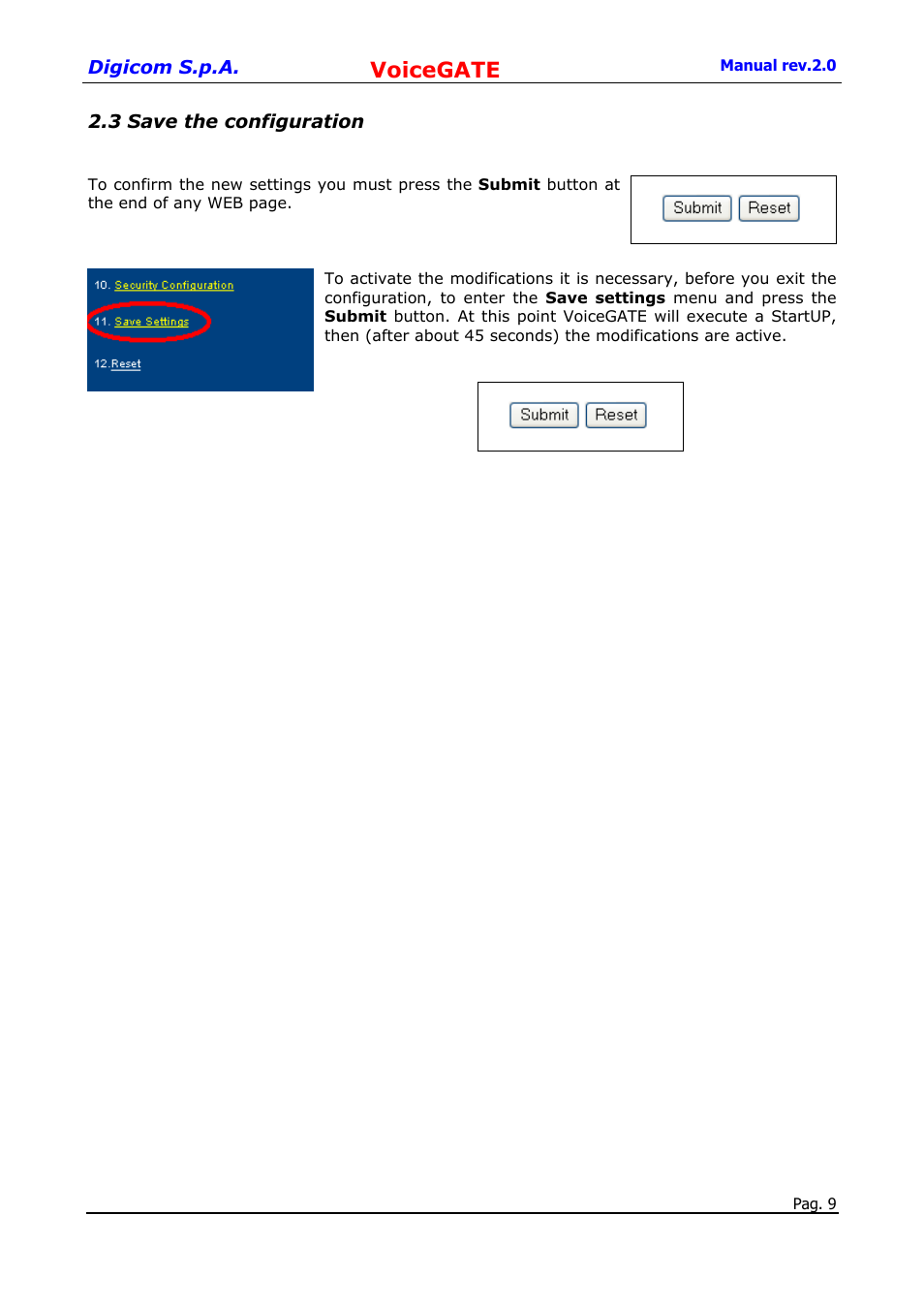3 save the configuration, Voicegate | Digicom 8D5499 User Manual | Page 9 / 29