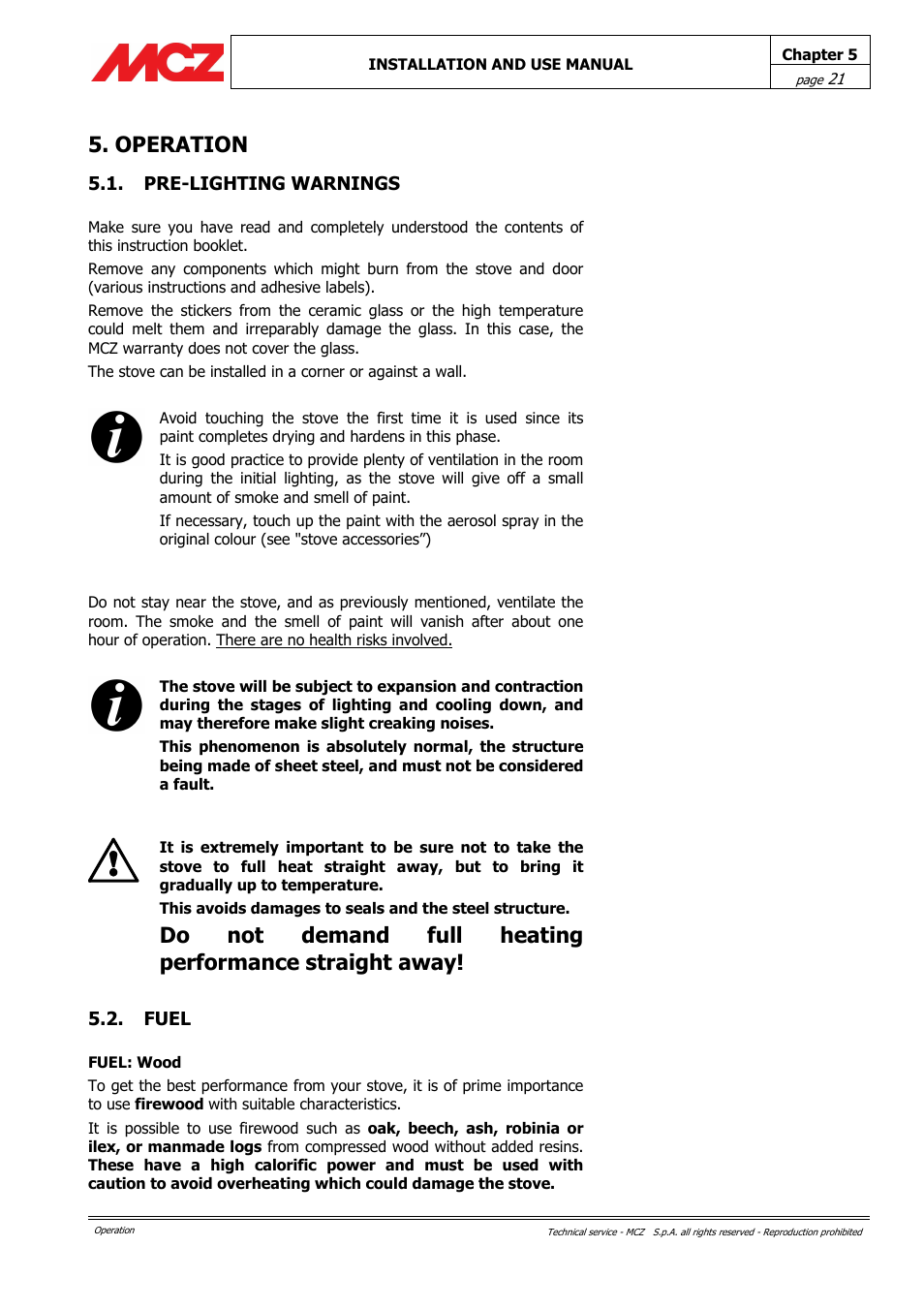 Operation | MCZ Alpha User Manual | Page 21 / 27