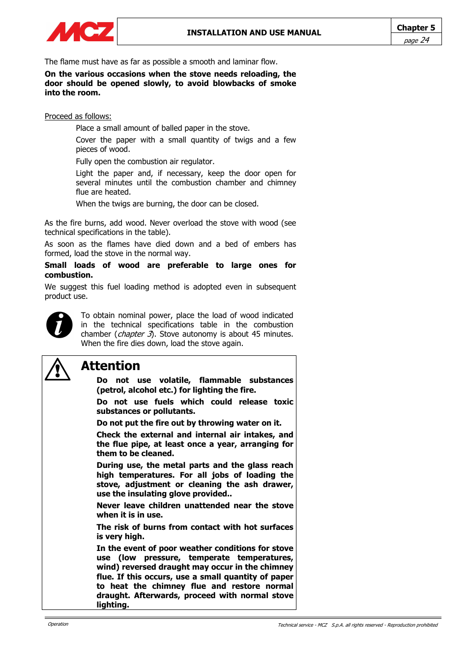 Attention | MCZ Alpha User Manual | Page 24 / 27