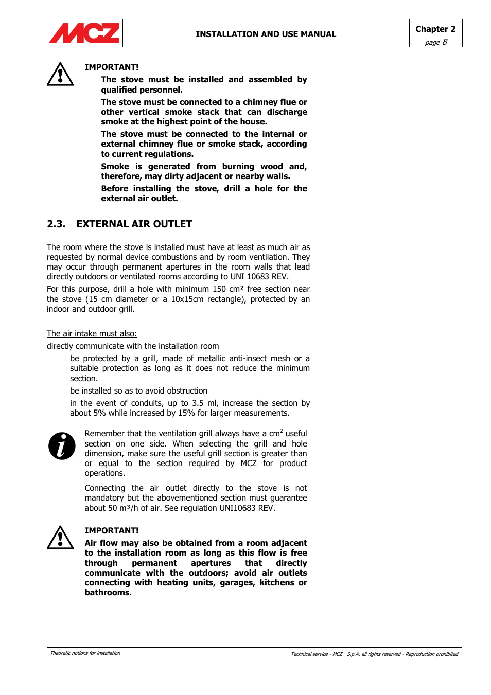External air outlet | MCZ Alpha User Manual | Page 8 / 27