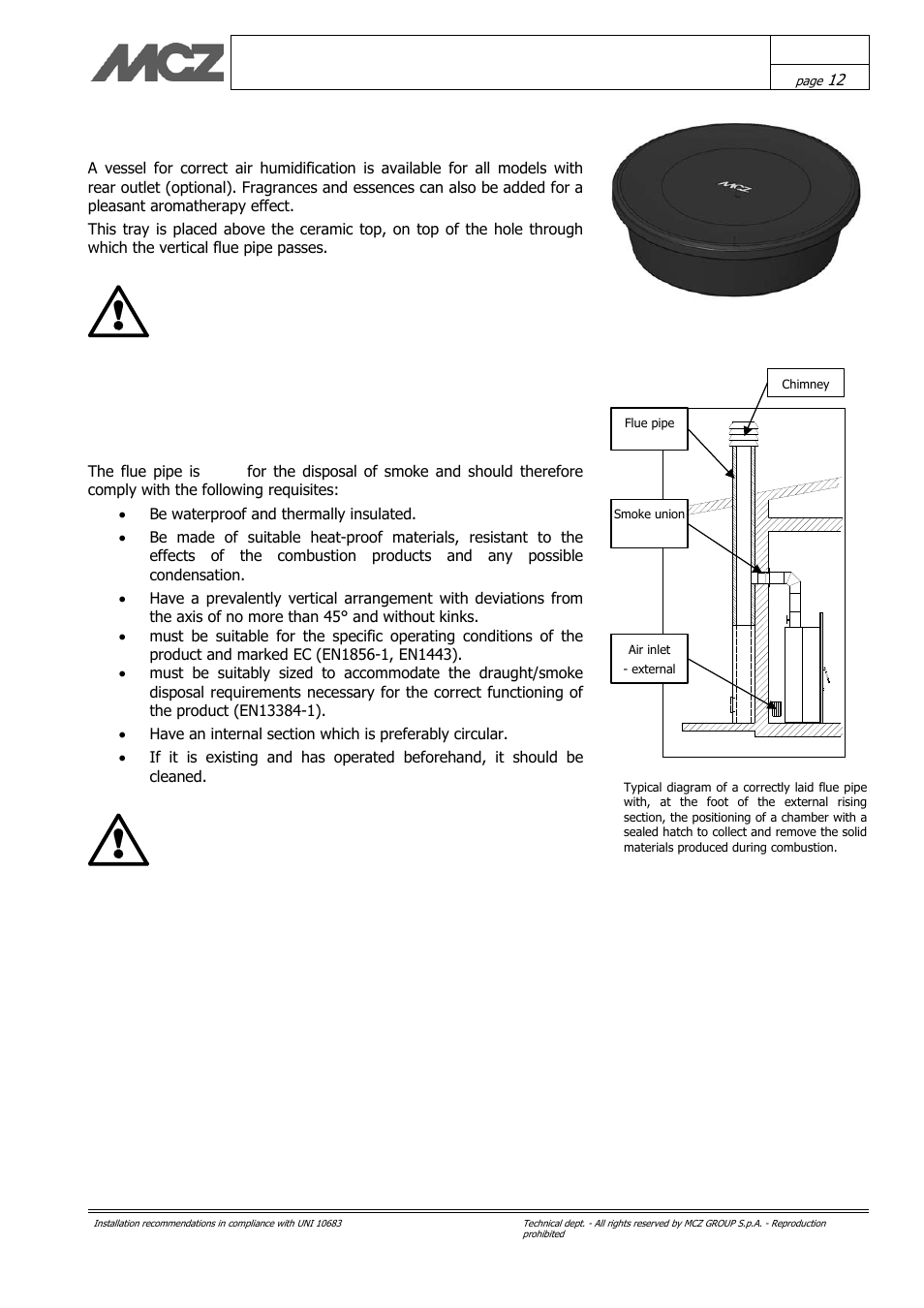 Air humidifier (accessory), Flue pipe | MCZ Kasai User Manual | Page 12 / 30