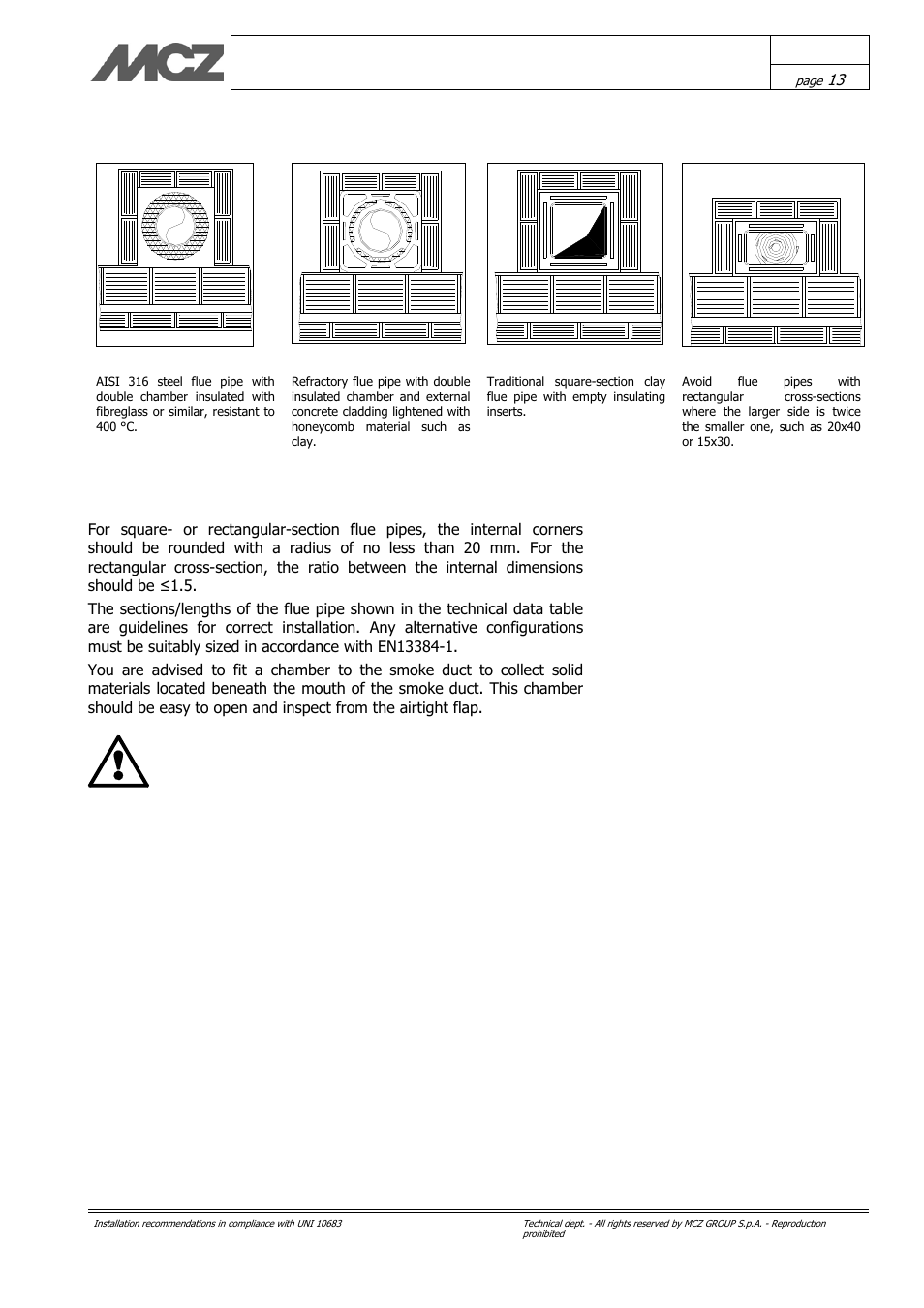 Flue pipe examples | MCZ Kasai User Manual | Page 13 / 30