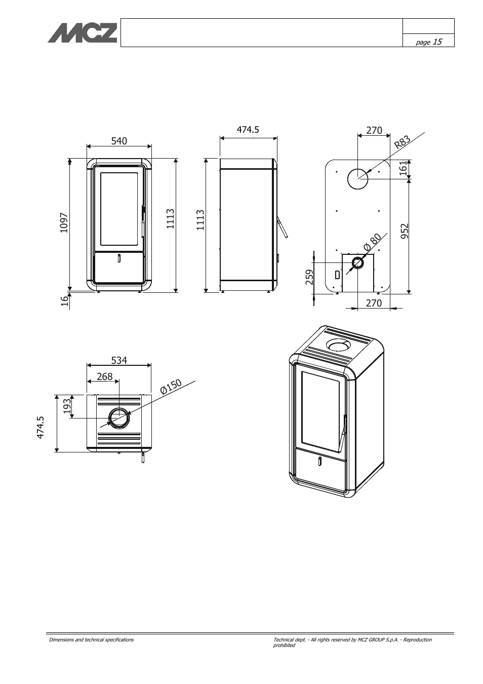 Dimensions and technical specifications | MCZ Kasai User Manual | Page 15 / 30