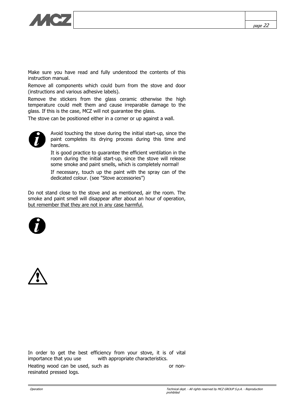 Operation | MCZ Kasai User Manual | Page 22 / 30