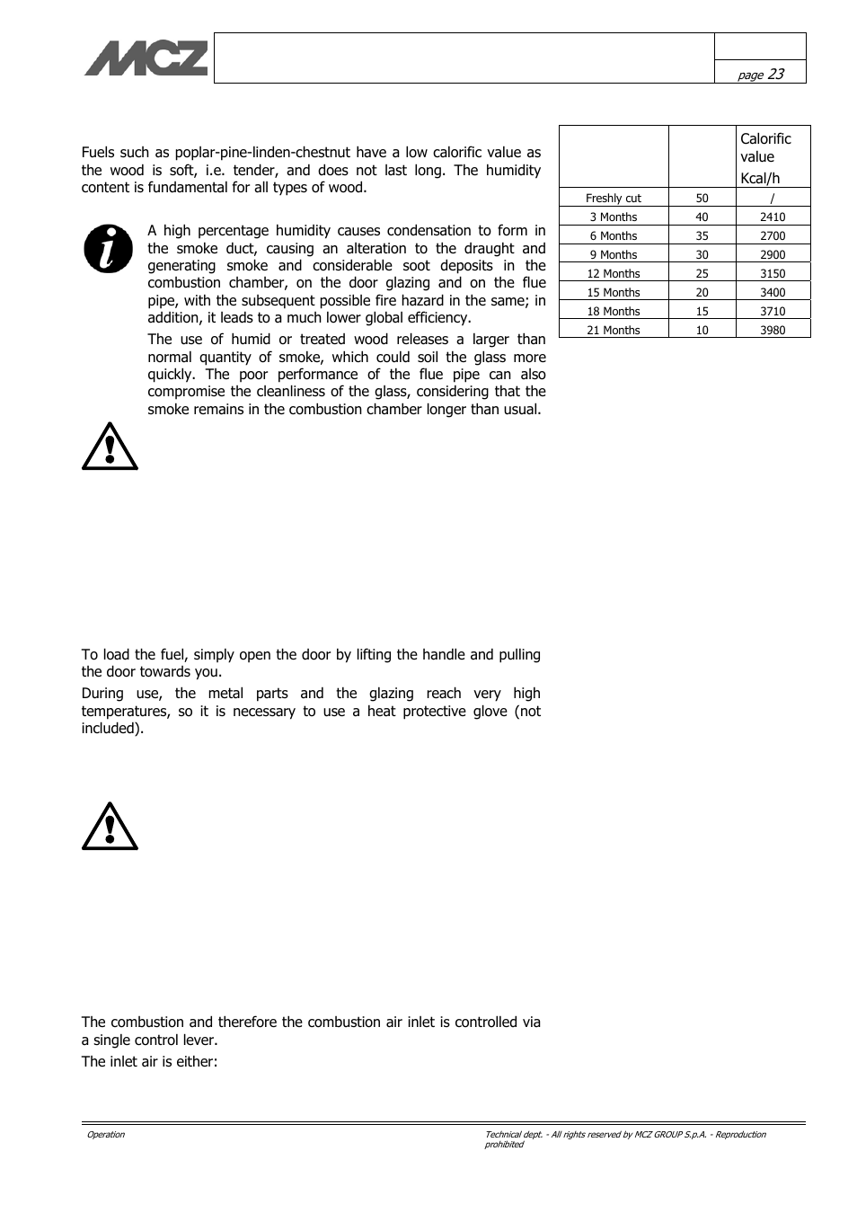 Using the stove 5.3.1. fuel loading, Combustion control | MCZ Kasai User Manual | Page 23 / 30