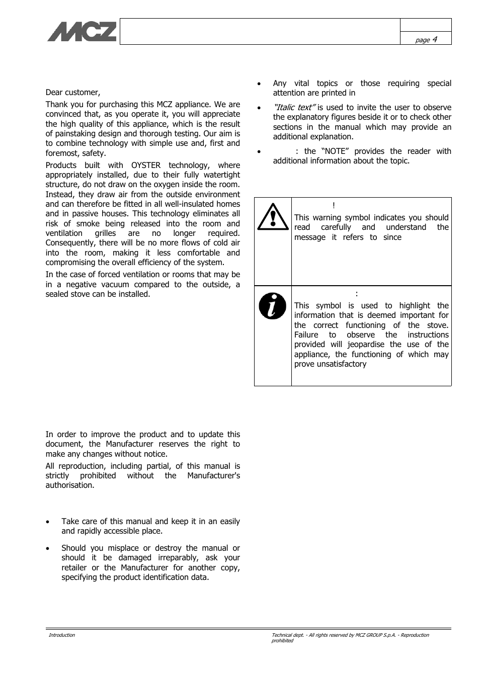 Introduction | MCZ Kasai User Manual | Page 4 / 30