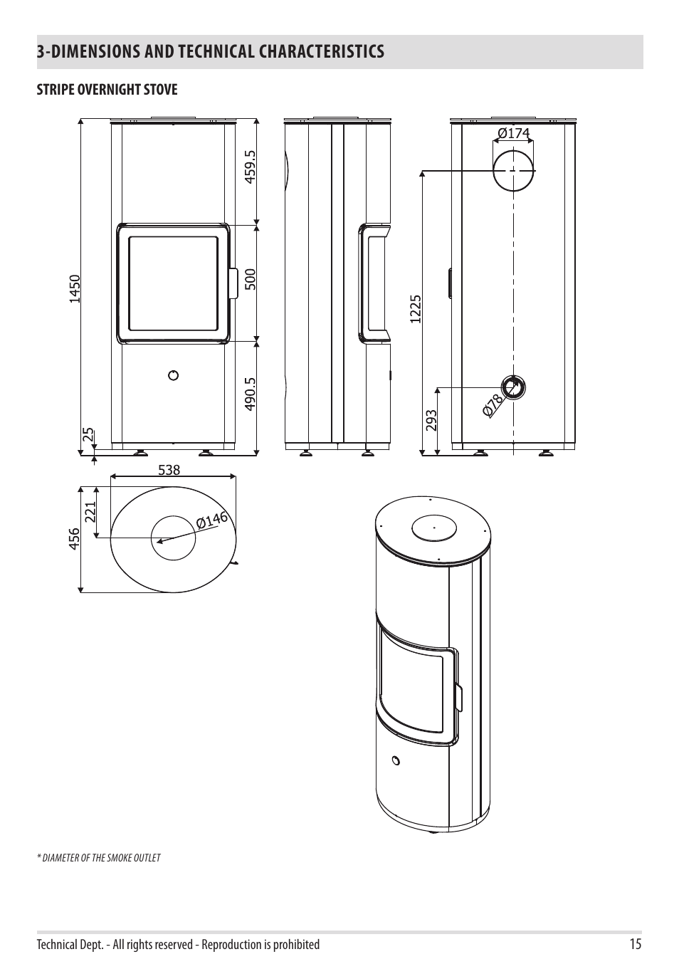 Dimensions and technical characteristics | MCZ Stripe Overnight User Manual | Page 17 / 36
