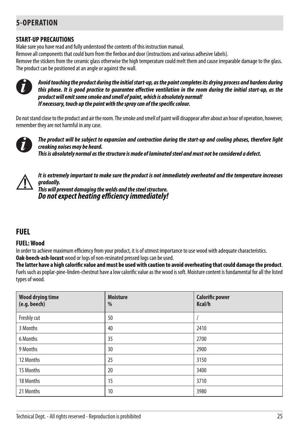 Operation, Do not expect heating efficiency immediately! fuel | MCZ Stripe Overnight User Manual | Page 27 / 36