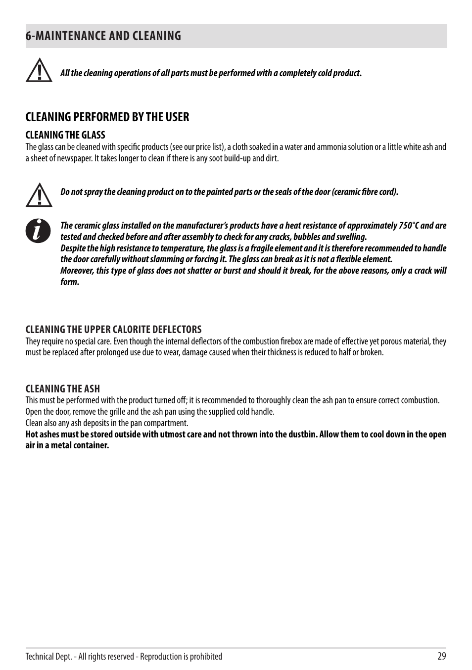 Maintenance and cleaning, Cleaning performed by the user | MCZ Stripe Overnight User Manual | Page 31 / 36