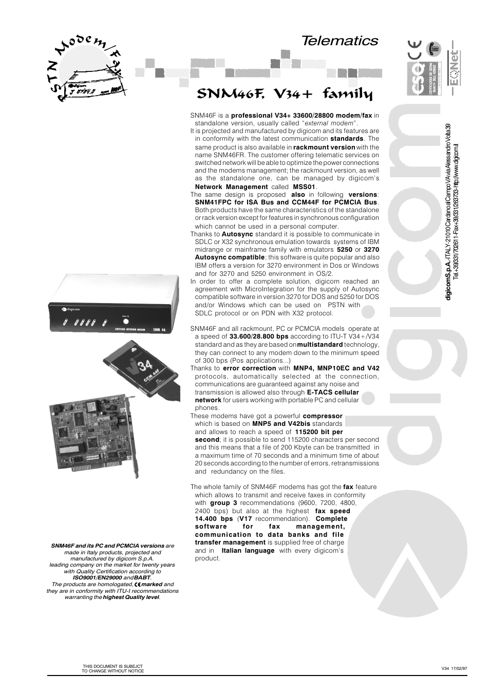 Digicom SNM46F User Manual | 2 pages