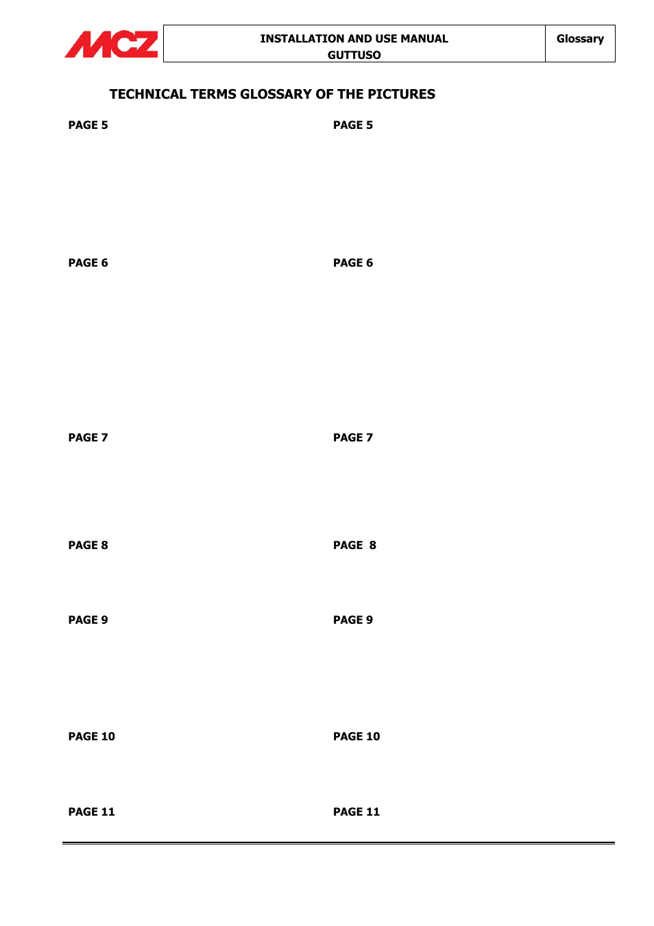 Technical terms glossary of the pictures | MCZ Guttuso User Manual | Page 15 / 16