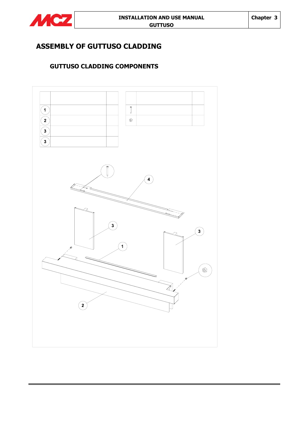 Assembly of guttuso cladding, Guttuso cladding components | MCZ Guttuso User Manual | Page 6 / 16