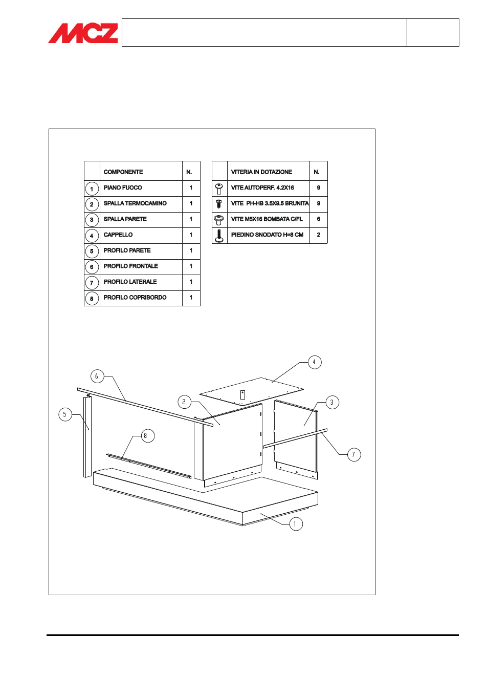 Installation of modigliani cladding, Modigliani cladding components | MCZ Modigliani User Manual | Page 6 / 19