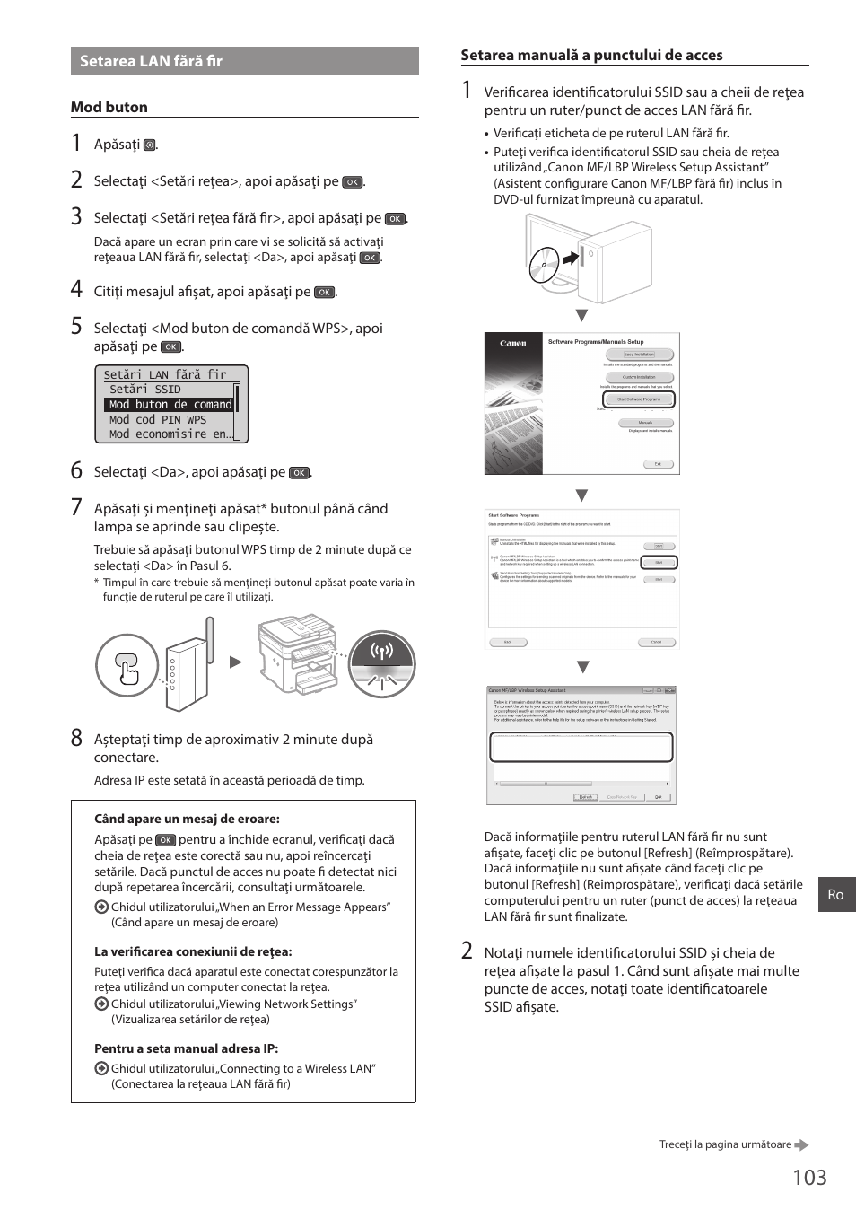 Setarea lan fără fi r | Canon i-SENSYS MF244dw User Manual | Page 103 / 124