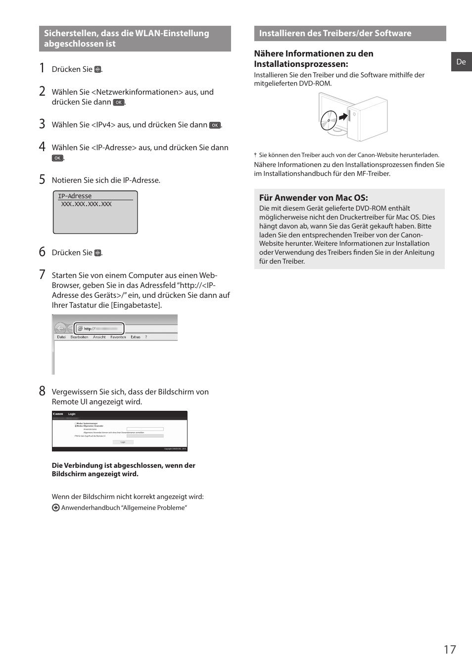 Installieren des treibers/der software, Nden sie auf s.17 | Canon i-SENSYS MF244dw User Manual | Page 17 / 124