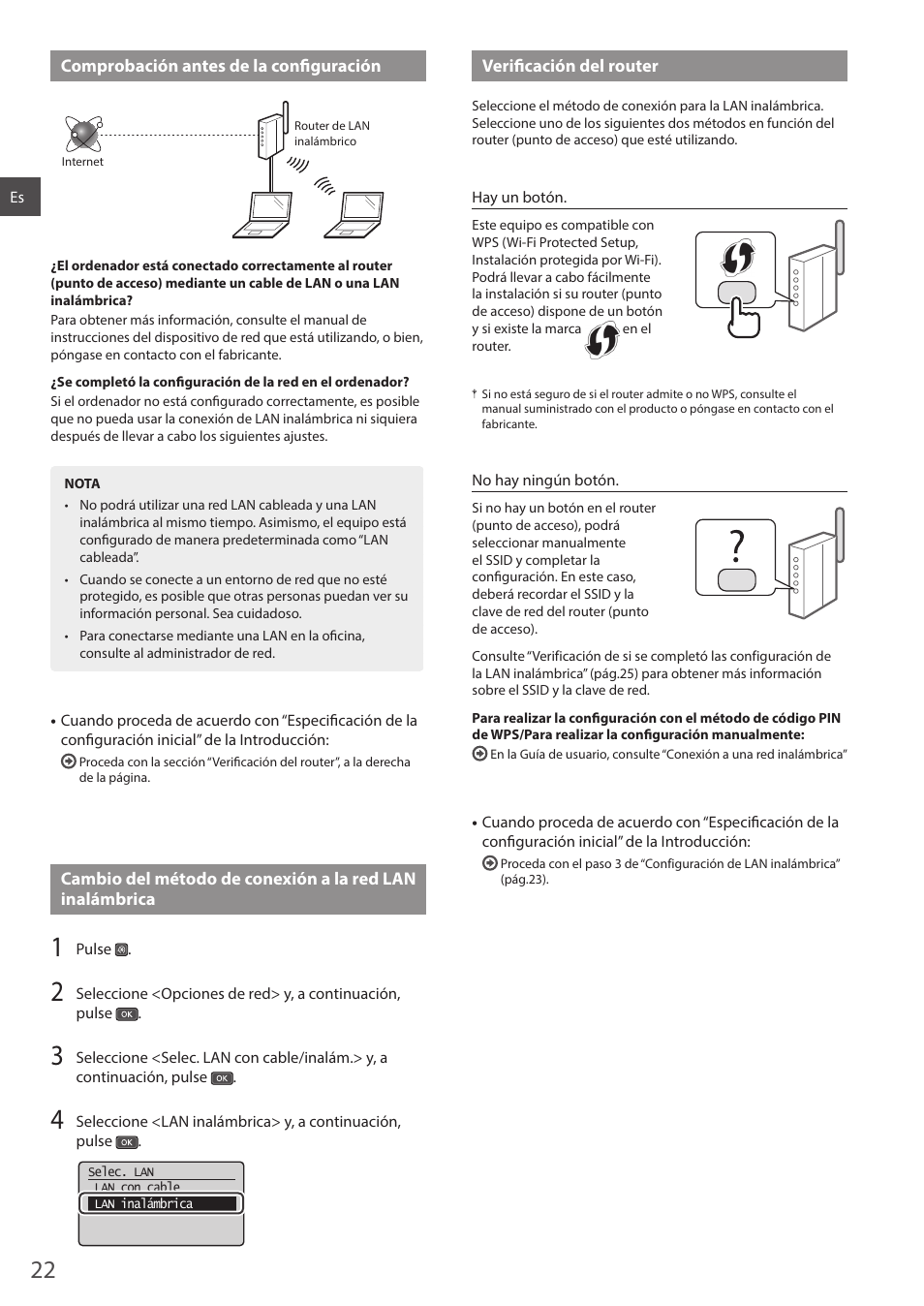 Comprobación antes de la confi guración, Verifi cación del router | Canon i-SENSYS MF244dw User Manual | Page 22 / 124