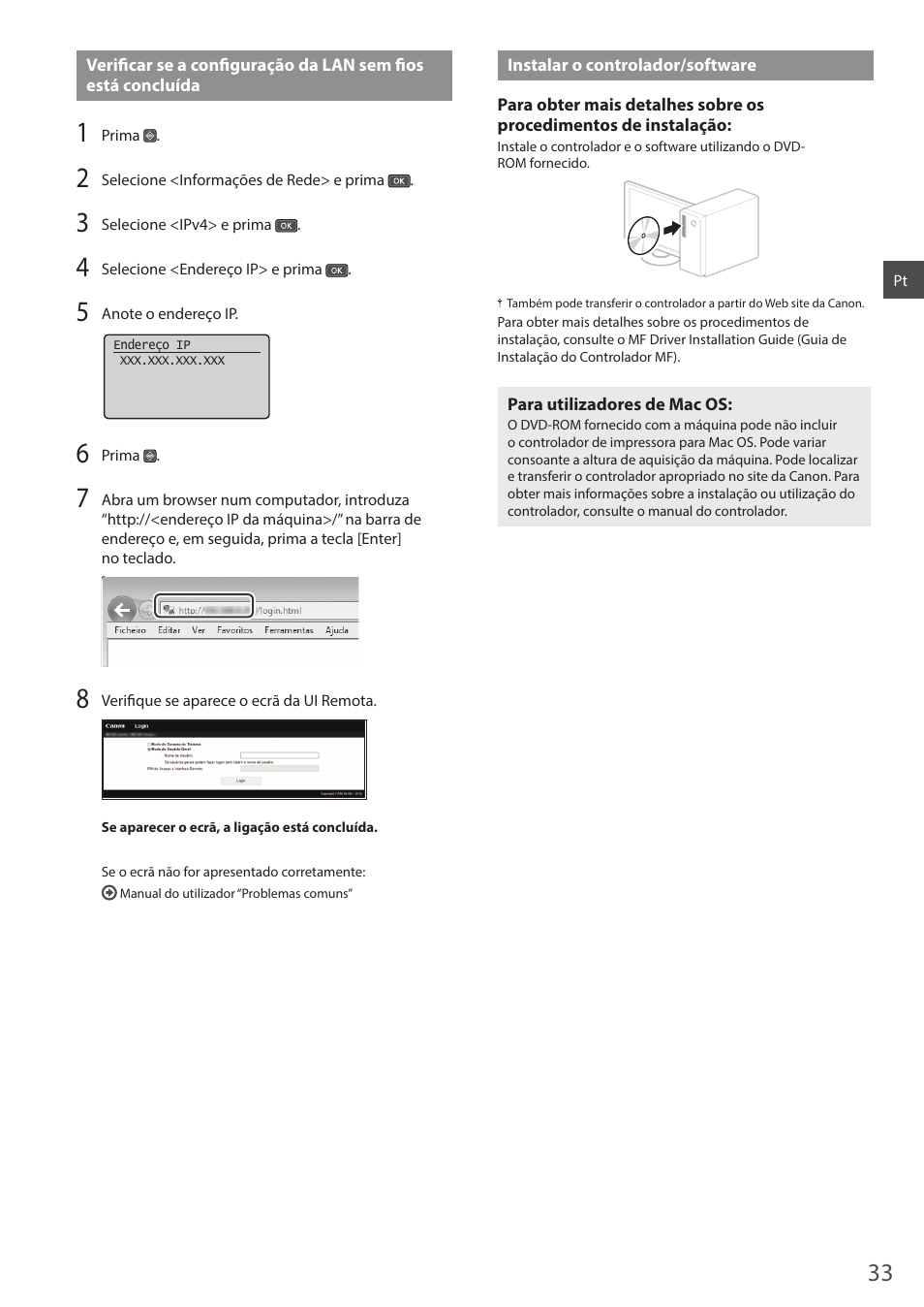 Instalar o controlador/software | Canon i-SENSYS MF244dw User Manual | Page 33 / 124