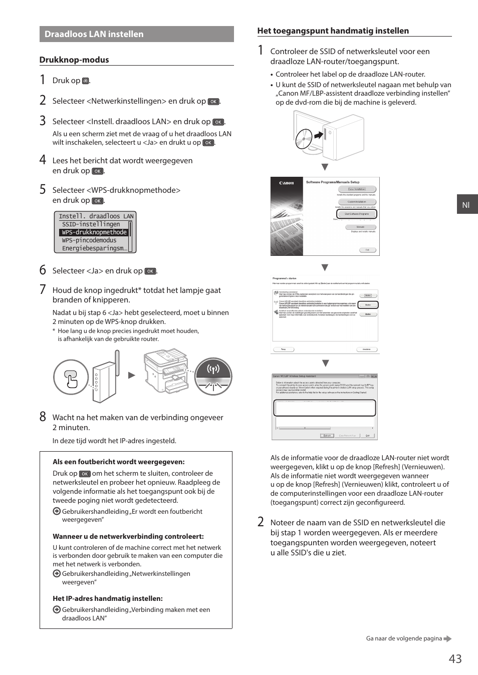 Draadloos lan instellen | Canon i-SENSYS MF244dw User Manual | Page 43 / 124