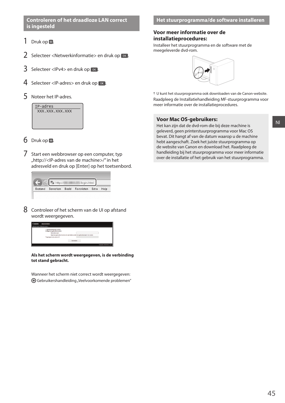 Het stuurprogramma/de software installeren, 45 als u m | Canon i-SENSYS MF244dw User Manual | Page 45 / 124