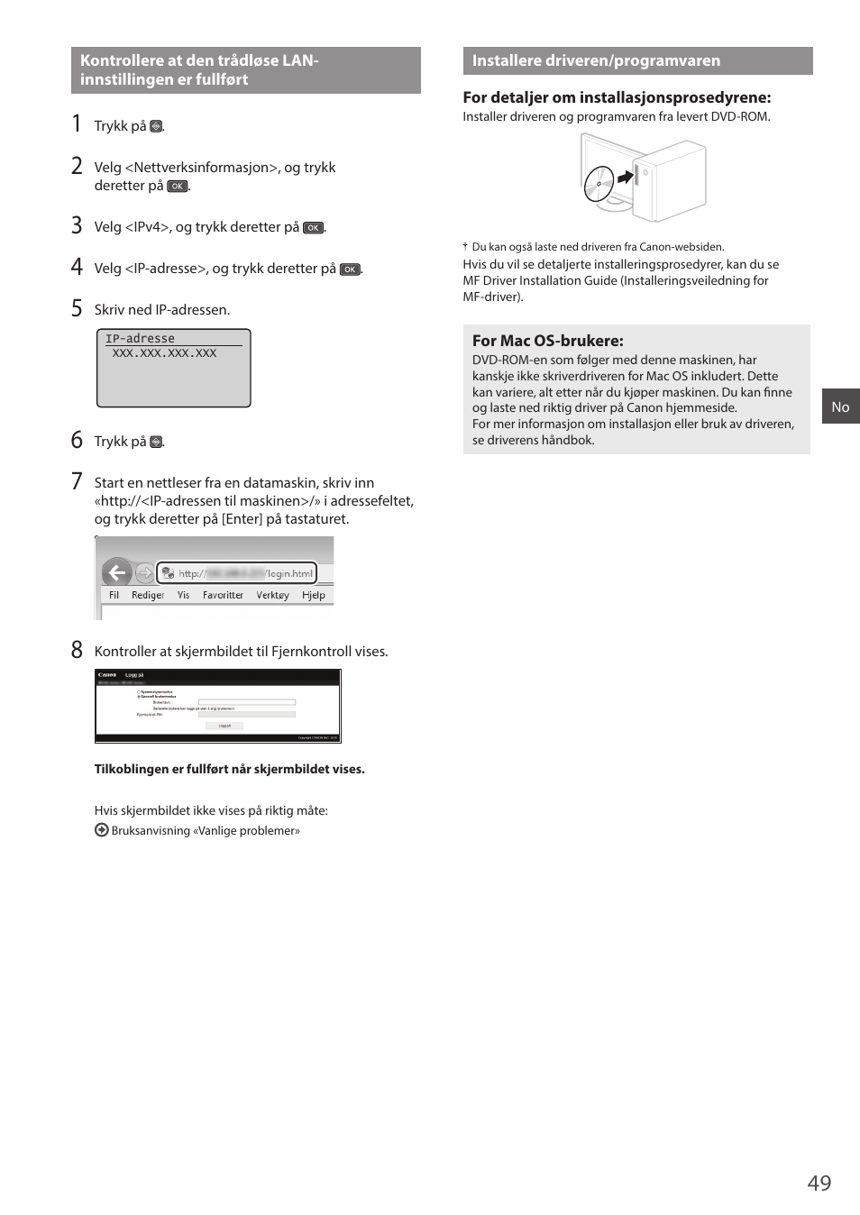 Installere driveren/programvaren | Canon i-SENSYS MF244dw User Manual | Page 49 / 124