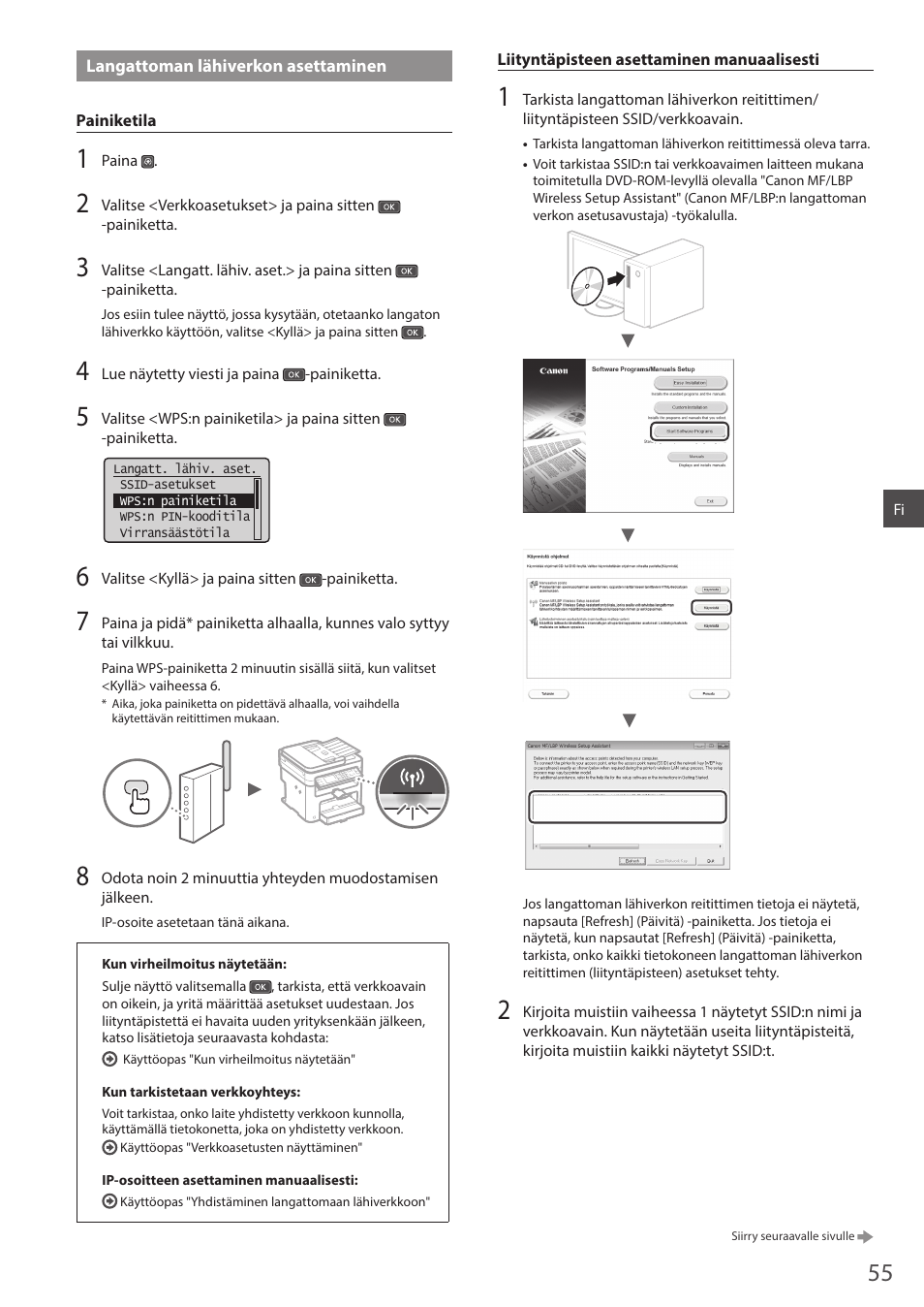 Langattoman lähiverkon asettaminen | Canon i-SENSYS MF244dw User Manual | Page 55 / 124