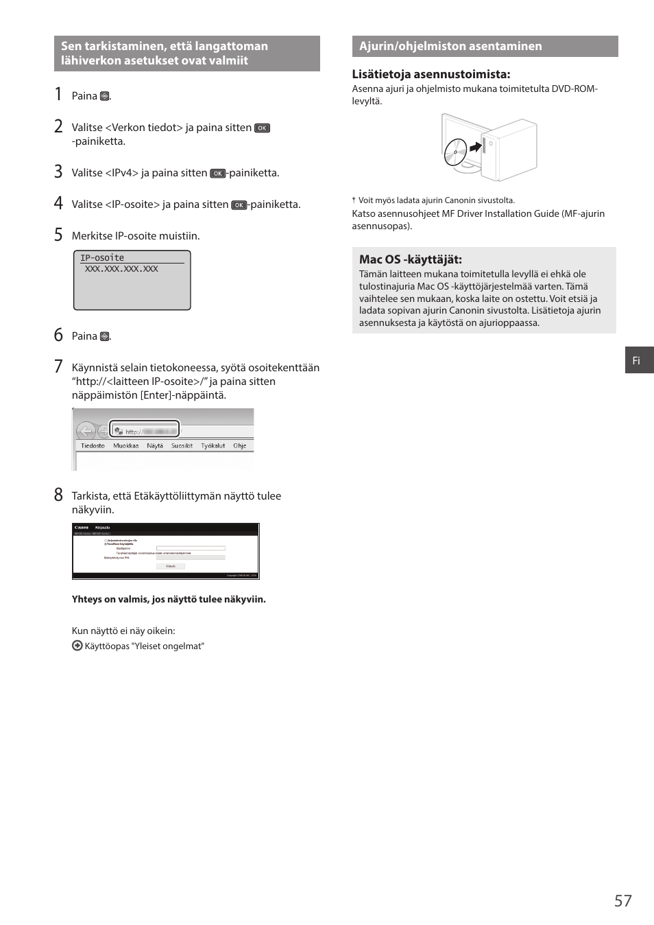 Ajurin/ohjelmiston asentaminen, Tso sivu 57 | Canon i-SENSYS MF244dw User Manual | Page 57 / 124