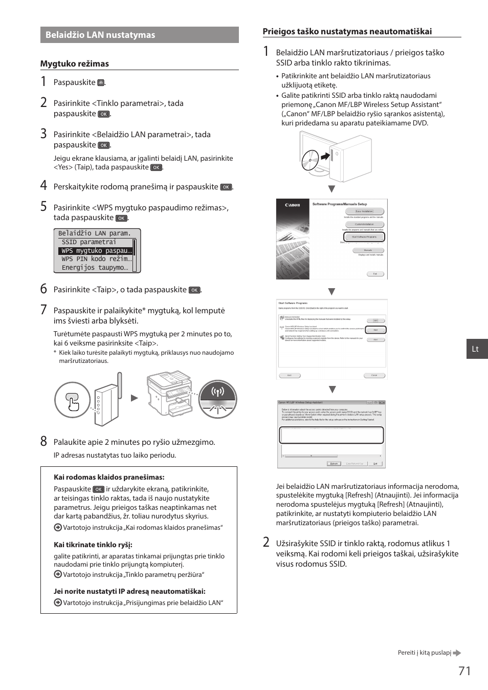 Belaidžio lan nustatymas | Canon i-SENSYS MF244dw User Manual | Page 71 / 124