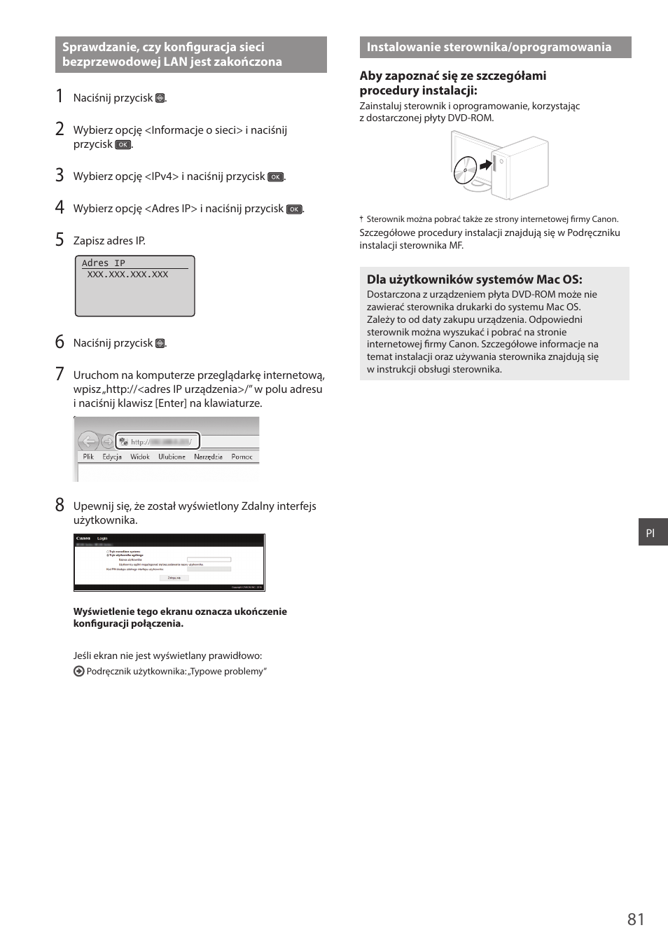 Instalowanie sterownika/ oprogramowania | Canon i-SENSYS MF244dw User Manual | Page 81 / 124