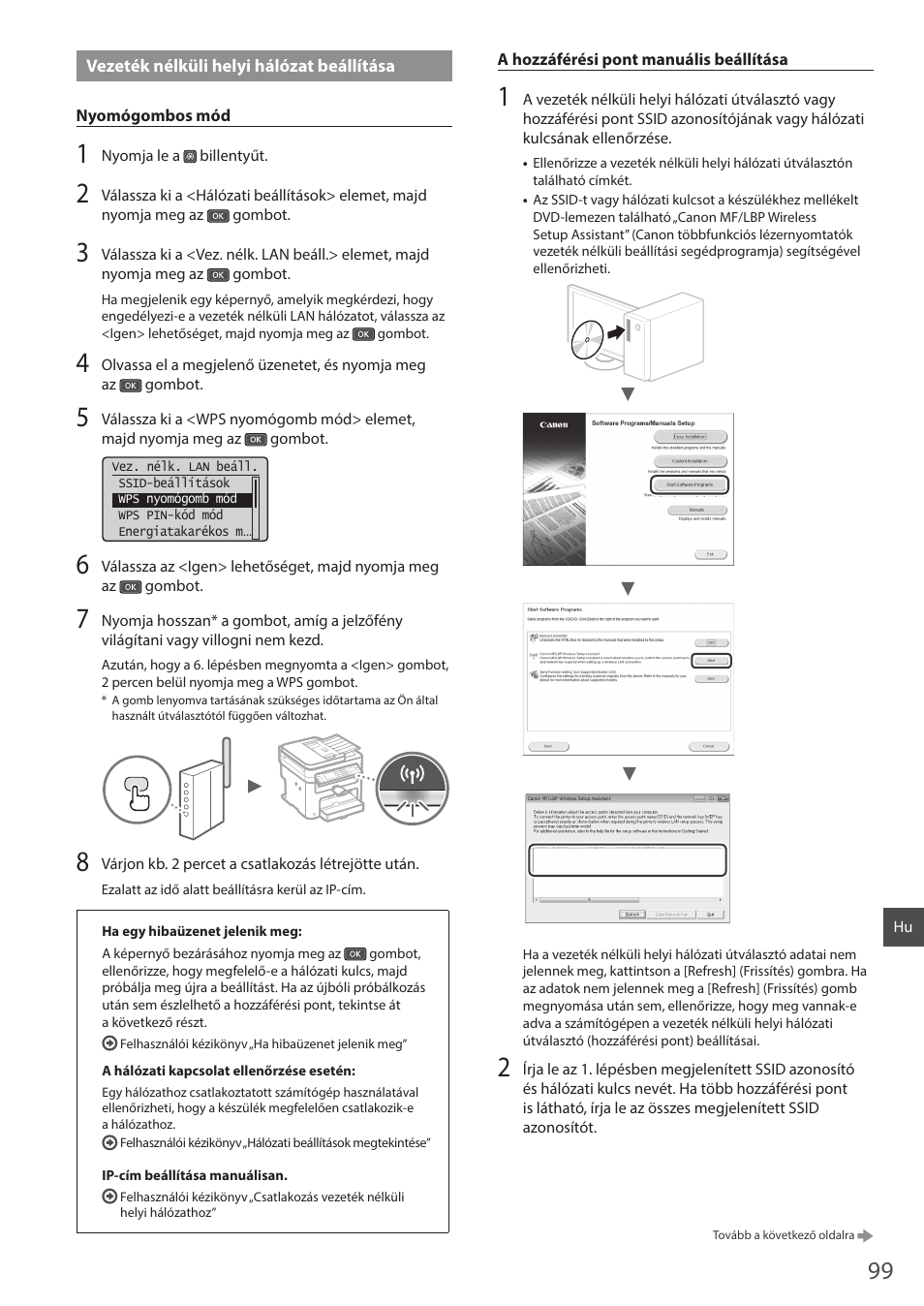 Vezeték nélküli helyi hálózat beállítása | Canon i-SENSYS MF244dw User Manual | Page 99 / 124