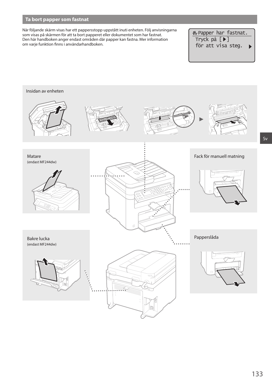 Ta bort papper som fastnat | Canon i-SENSYS MF244dw User Manual | Page 133 / 308