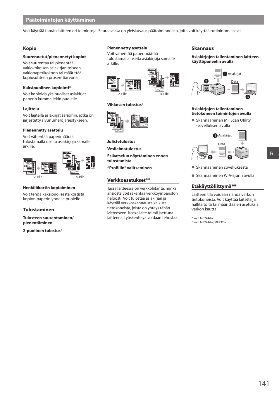 Päätoimintojen käyttäminen | Canon i-SENSYS MF244dw User Manual | Page 141 / 308