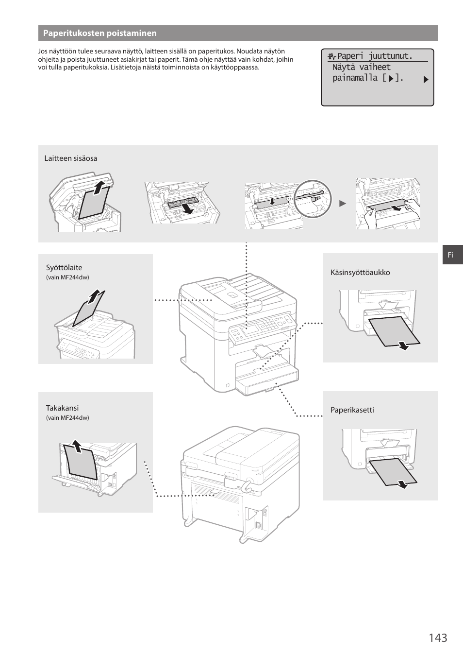 Paperitukosten poistaminen | Canon i-SENSYS MF244dw User Manual | Page 143 / 308