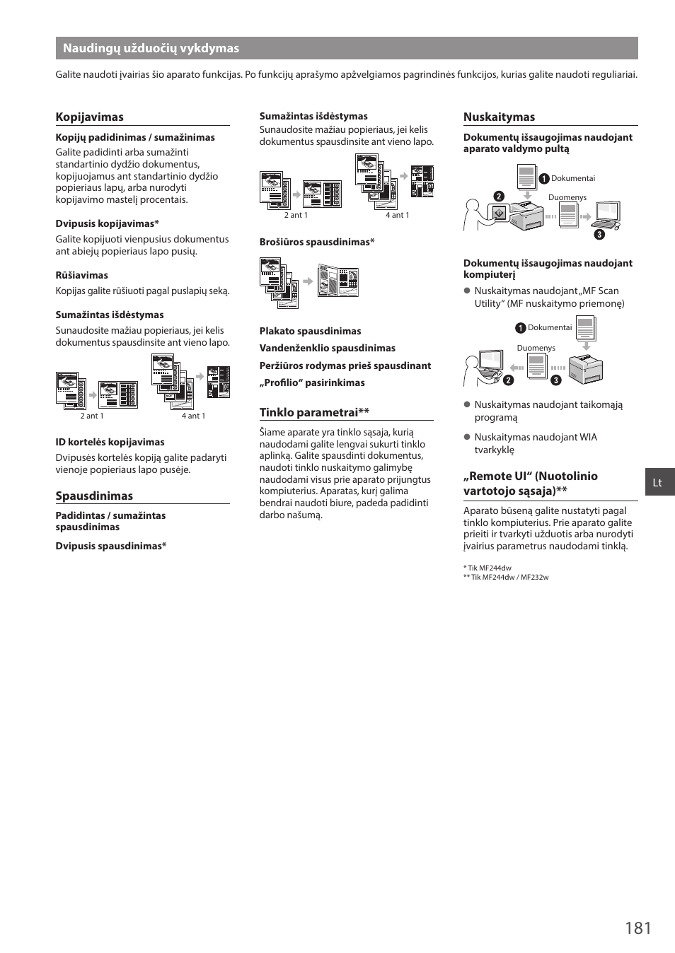 Naudingų užduočių vykdymas | Canon i-SENSYS MF244dw User Manual | Page 181 / 308