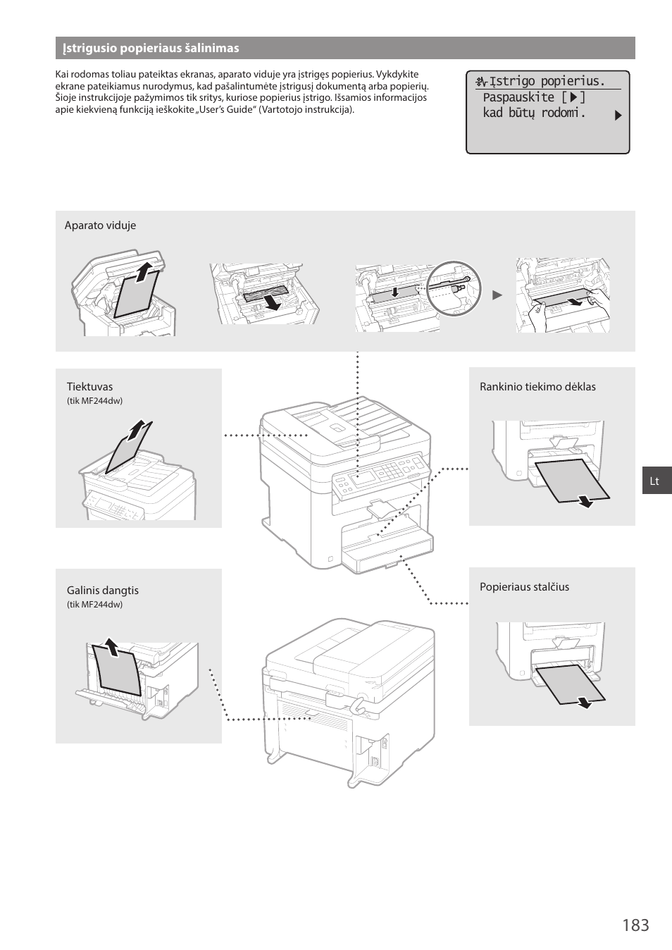 Įstrigusio popieriaus šalinimas | Canon i-SENSYS MF244dw User Manual | Page 183 / 308