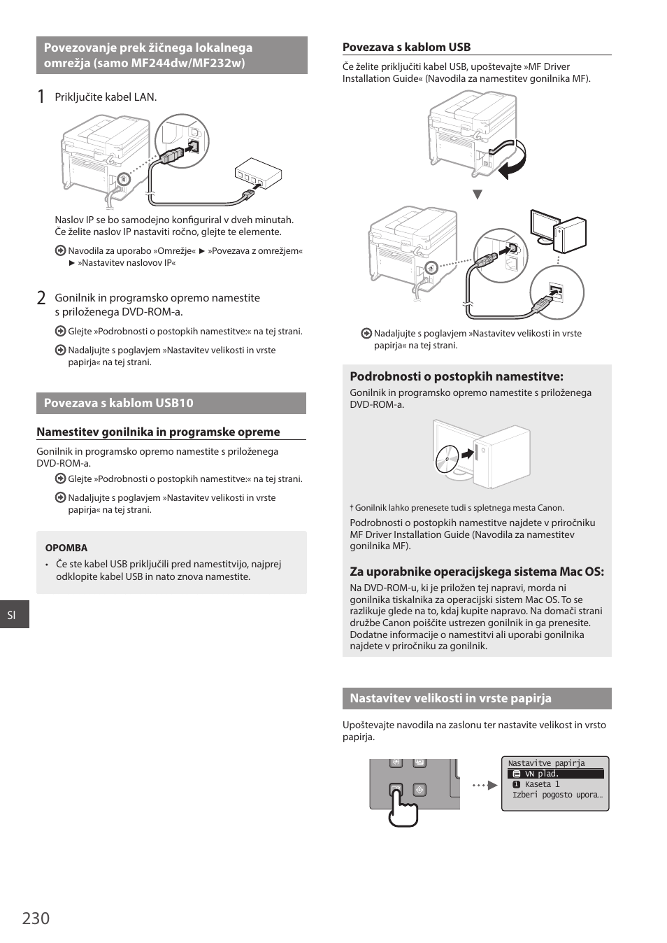 Povezovanje prek žičnega lokalnega omrežja, Povezovanje prek žičnega, Povezava s kablom usb10 | Canon i-SENSYS MF244dw User Manual | Page 230 / 308