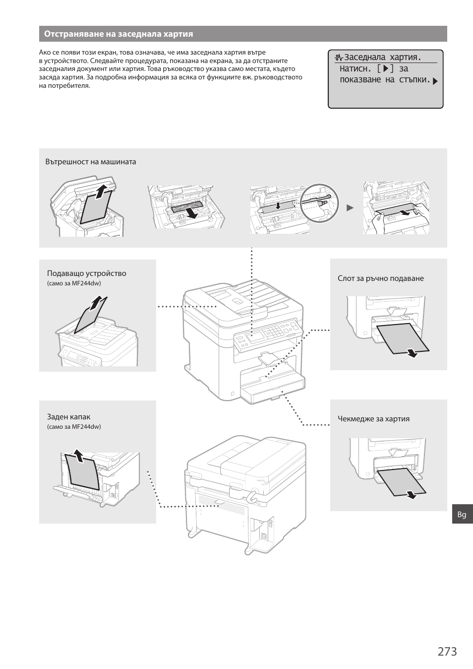 Отстраняване на заседнала хартия | Canon i-SENSYS MF244dw User Manual | Page 273 / 308