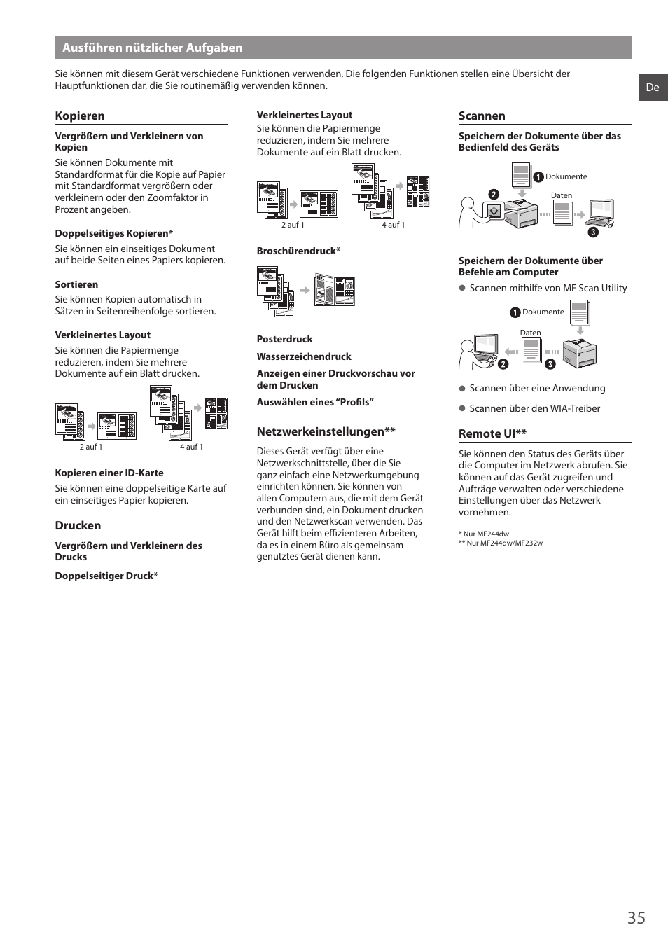 Ausführen nützlicher aufgaben | Canon i-SENSYS MF244dw User Manual | Page 35 / 308